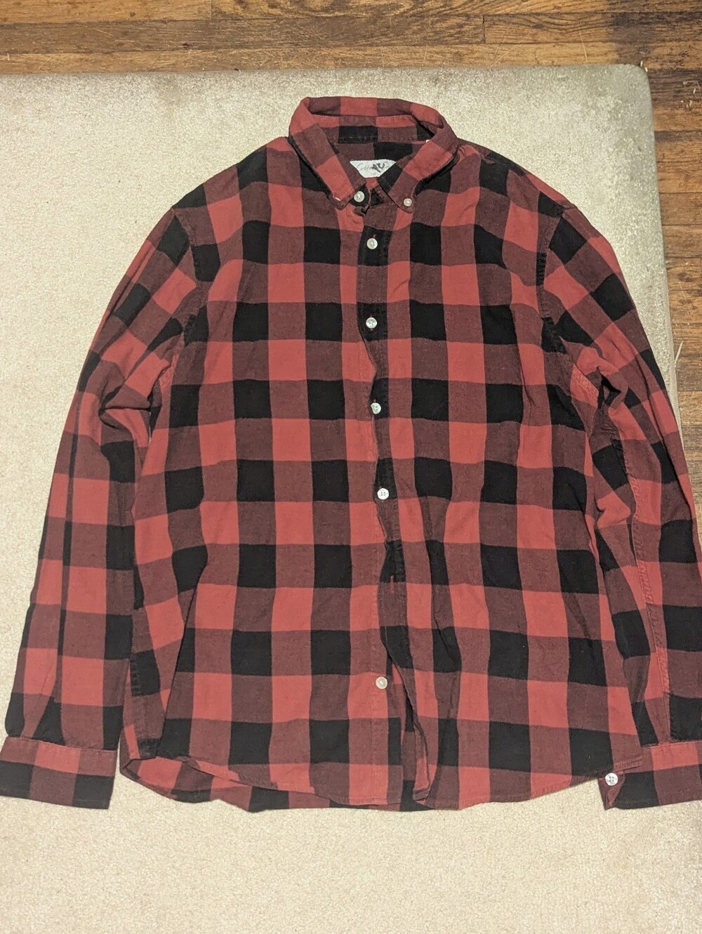 Cotton & Co Red Plaid Flannel Shirt Size L Mens